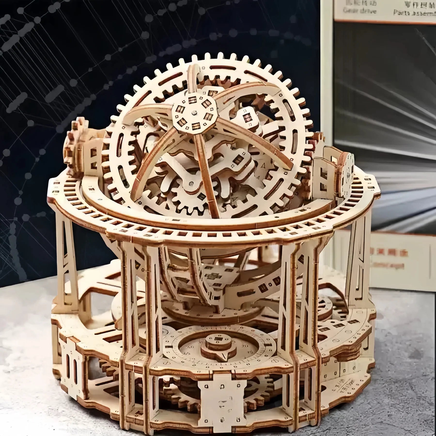 Lumigic Tourbillon Timer wooden 3D puzzle model kit featuring intricate gears and detailed wooden pieces, assembled into a functional timer.