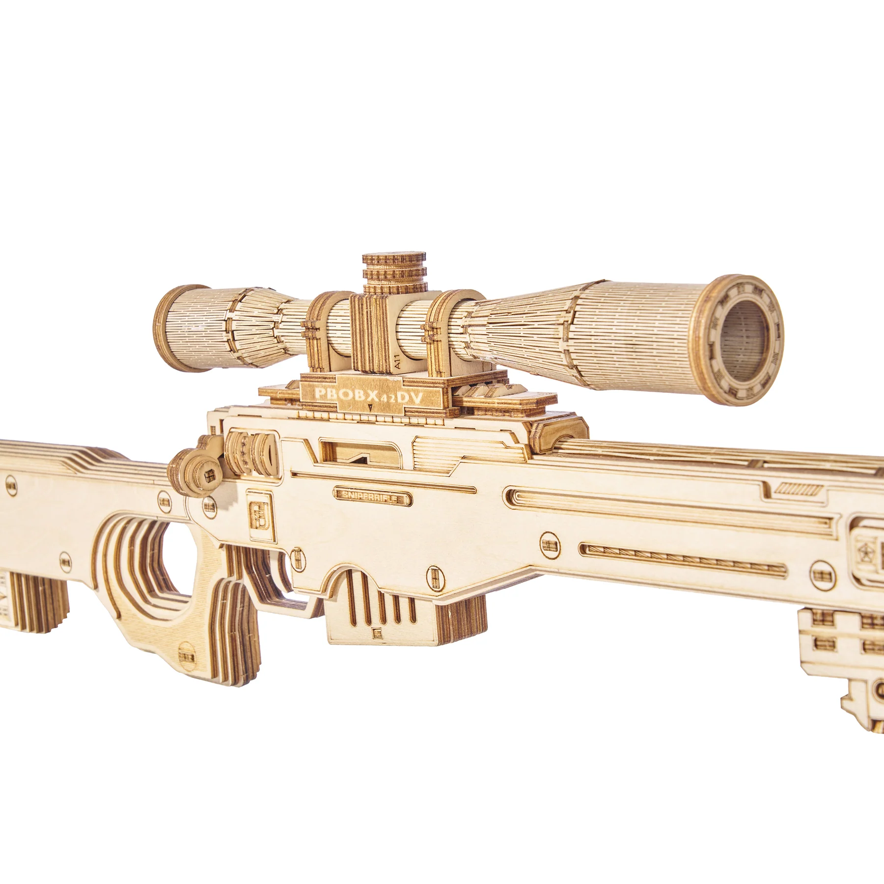 Lumigic AWM Sniper Rifle wooden toy 3D puzzle featuring detailed craftsmanship and realistic design, perfect for display or collection.