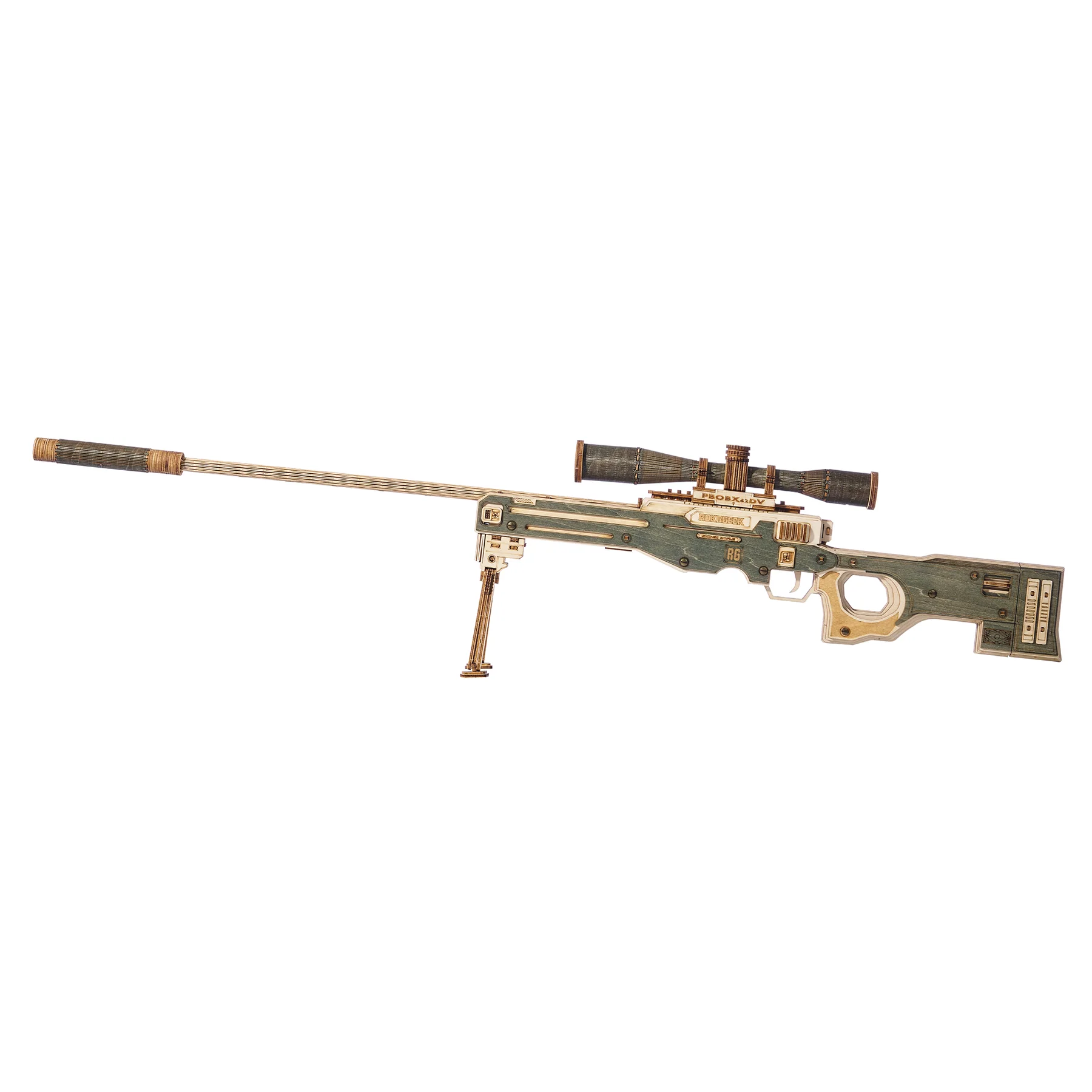 Lumigic AWM Sniper Rifle wooden toy puzzle featuring a detailed 3D design and realistic sniper rifle appearance.