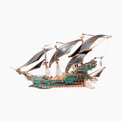 Wooden model of a pirate ship 3D puzzle by howcat, featuring detailed wooden construction and intricate design elements.