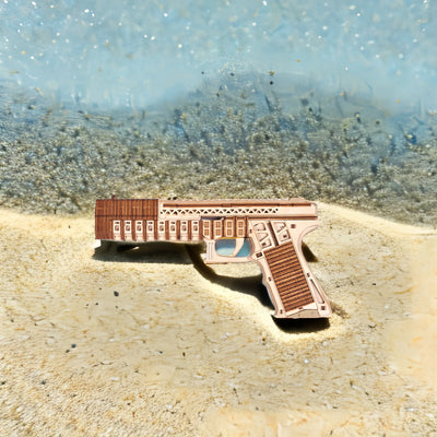 Lumigic Desert Eagle pistol wooden 3D puzzle model, detailed brown wooden gun with intricate assembly visible in the image.