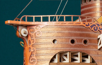 Wooden Fantasy Airships 3D model kit by howcat featuring intricately carved wooden ship parts and detailed design.