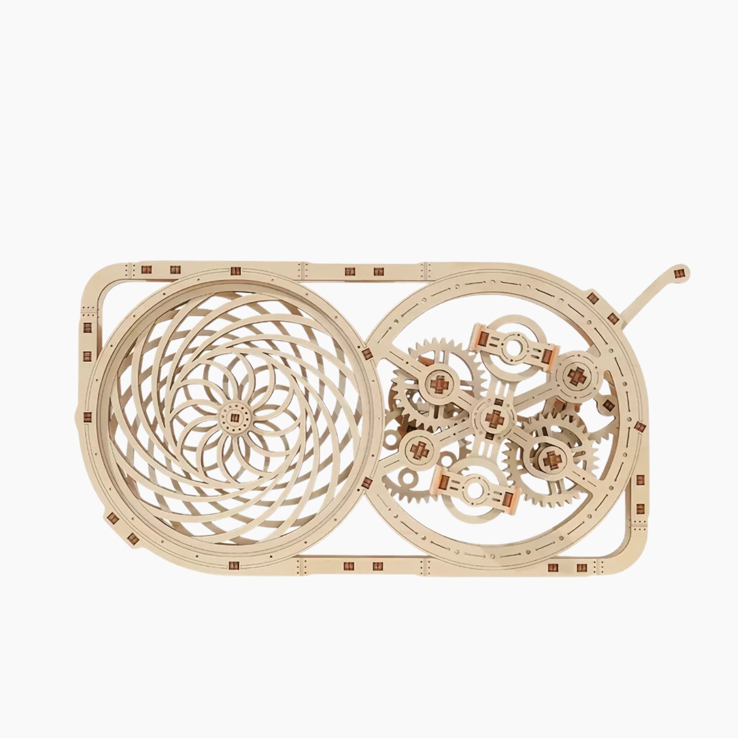 Lumigic Kinetic Picture Wooden 3D Puzzle Model Kit displaying assembled wooden puzzle with intricate geometric design.