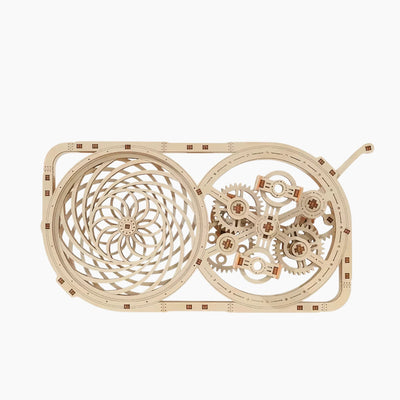 Lumigic Kinetic Picture Wooden 3D Puzzle Model Kit displaying assembled wooden puzzle with intricate geometric design.