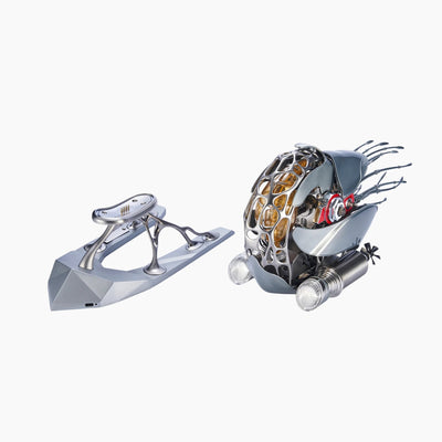 Joy-extreme Nautilus Mechanical Metal 3D Puzzle Kit showing assembled intricate metal Nautilus shell model with gears and mechanical details.