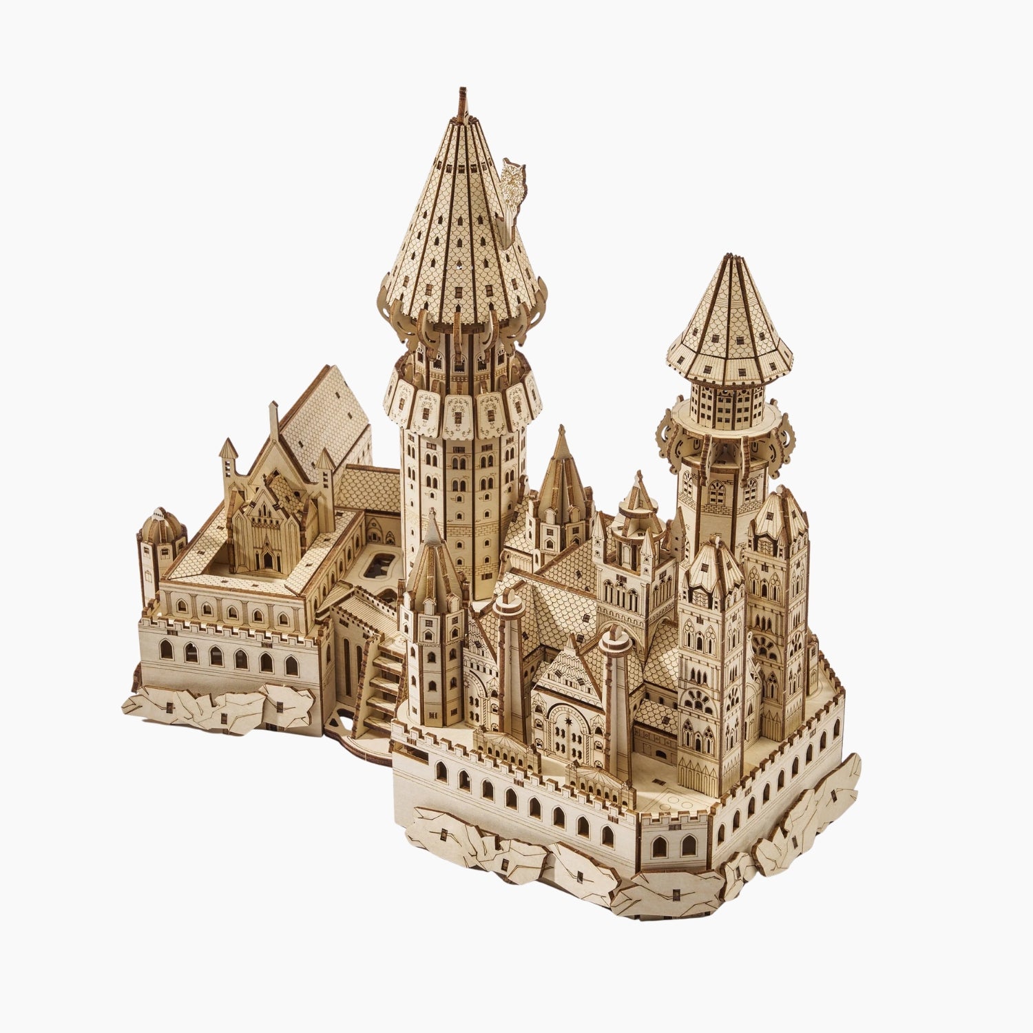 Lumigic Magic School Music Box wooden 3D puzzle model showing the detailed exterior side view.