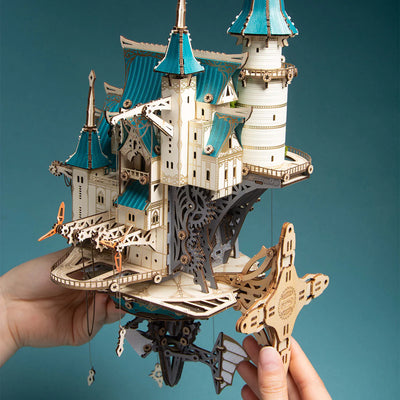 Steampunk city wooden 3D model kit by howcat featuring a fantasy steam castle with intricate wooden details.