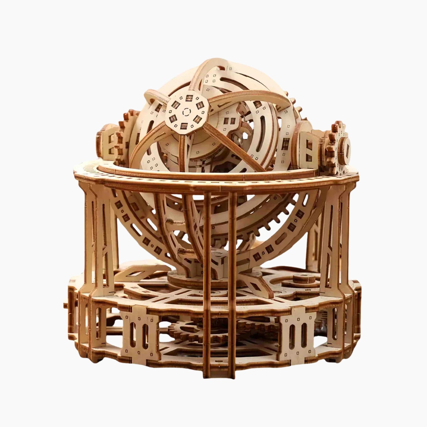 Wooden Tourbillon Timer 3D puzzle model kit by Lumigic, showing intricate wooden gears and detailed craftsmanship.