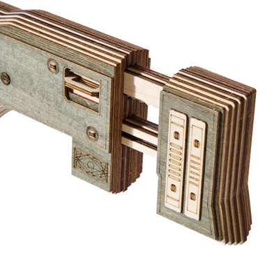 Lumigic AWM Sniper Rifle wooden toy 3D puzzle, showcasing the detailed wooden model with intricate parts and realistic design.