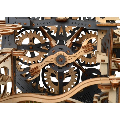 Wooden Lumigic Electric Marble Run 3D Puzzle Model Kit showing colorful marble tracks and intricate wooden construction.