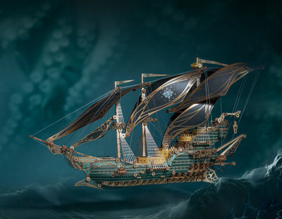 Wooden Future Pirate Ship 3D puzzle model by howcat, featuring detailed wooden construction and intricate ship design.