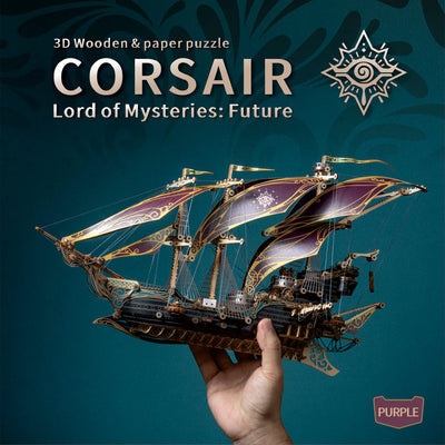 Wooden pirate ship 3D puzzle model by howcat featuring detailed craftsmanship and intricate design for educational and decorative use.