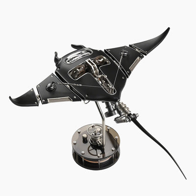 Black metal manta ray 3D puzzle model kit by joy-extreme, featuring intricate metal pieces for assembly.